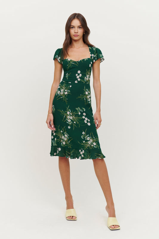 Short Sleeve Square Collar Backless Midi Dress
