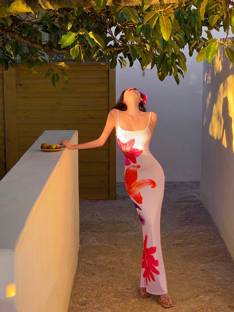 Spaghetti Strap Slim-fit High-slit Vacation Maxi Dress