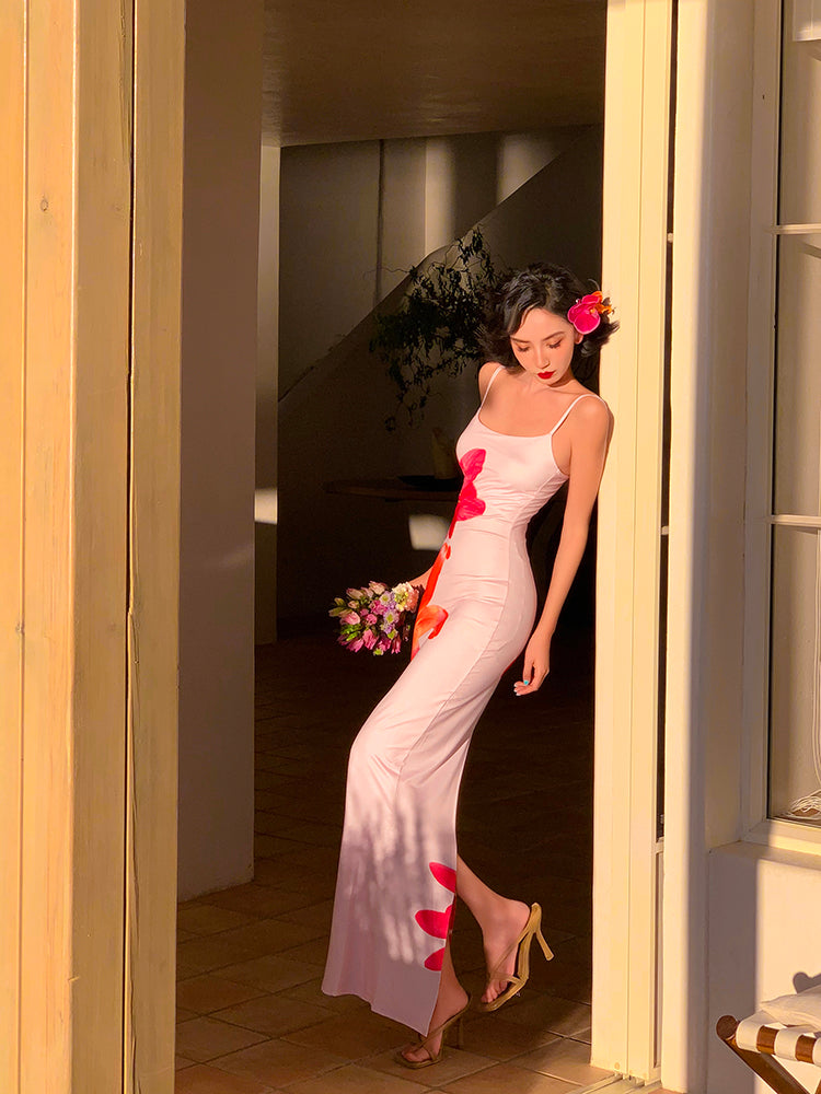 Spaghetti Strap Slim-fit High-slit Vacation Maxi Dress