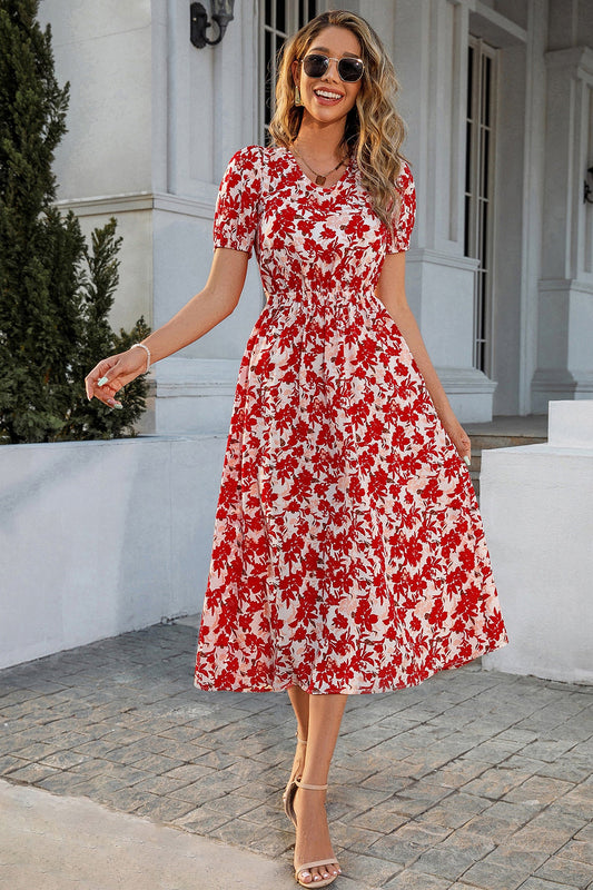 Puff Sleeve Lace Up Backless Midi Dress