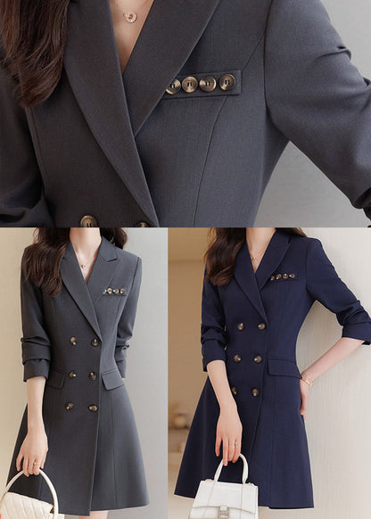 Boutique Grey Double Breast Silm Fit Coat Dresses Spring Yj060