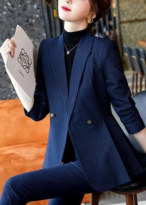 Formal Navy Wrinkled Plaid Silm Fit Coat Spring Yj054