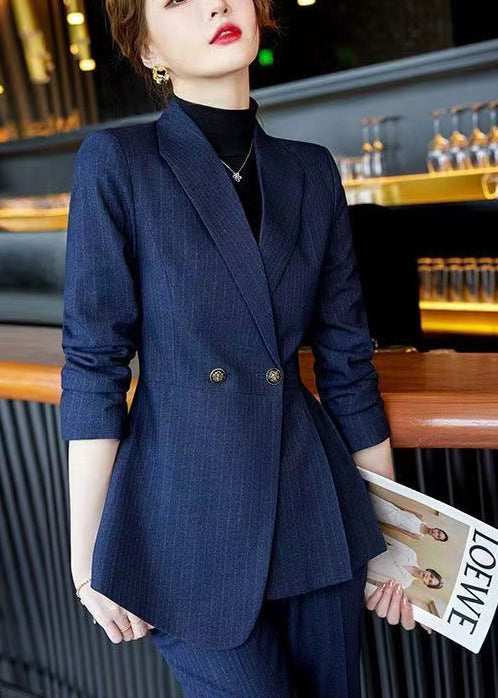 Formal Navy Wrinkled Plaid Silm Fit Coat Spring Yj054