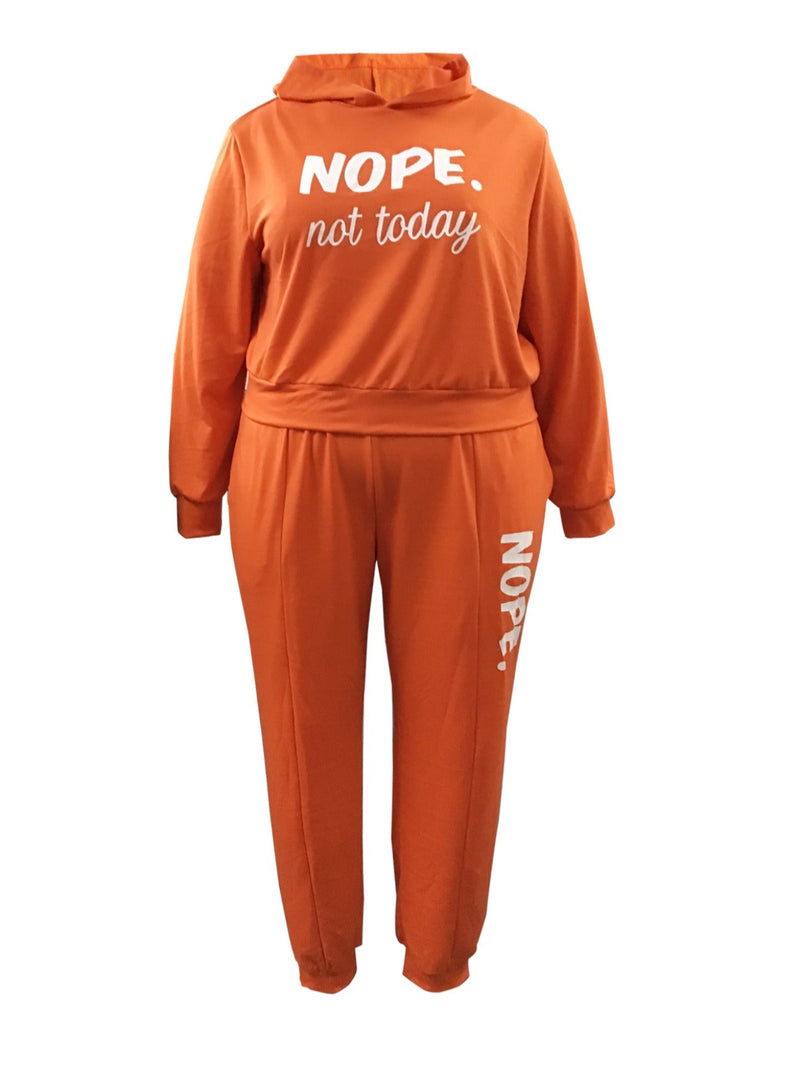 Basics Hooded Collar Letter Print Pants Set Bo5069