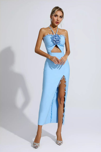 Francesca Blue Ruched Maxi Dress