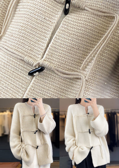 French Beige Button Cozy Woolen Knit Coats Fall Ab1030