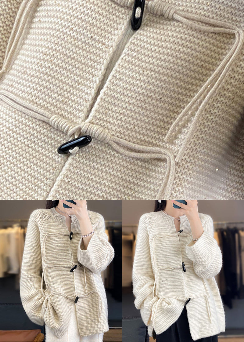 White Woolen Knit Coat O-neck Long Sleeve Ab1029