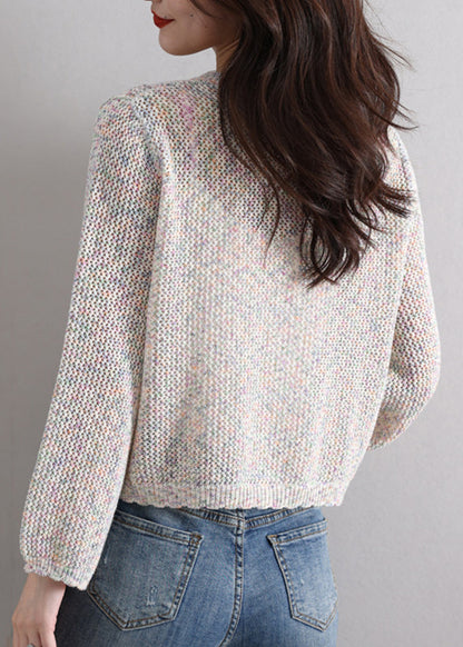 French Beige Hollow Out Button Knit Cardigan Fall Qs022