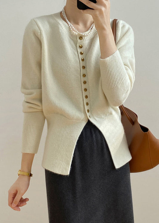 French Beige O Neck Button Knit Cardigan Top Fall Wr016
