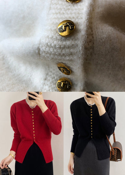 French Beige O Neck Button Knit Cardigan Top Fall Wr016