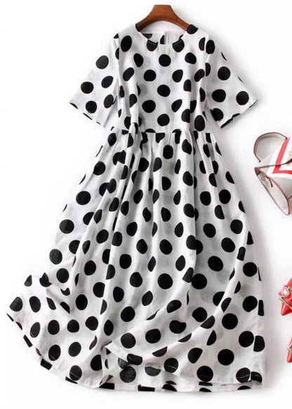 French Black Dot Button Cotton Long Dresses Summer Gh1079