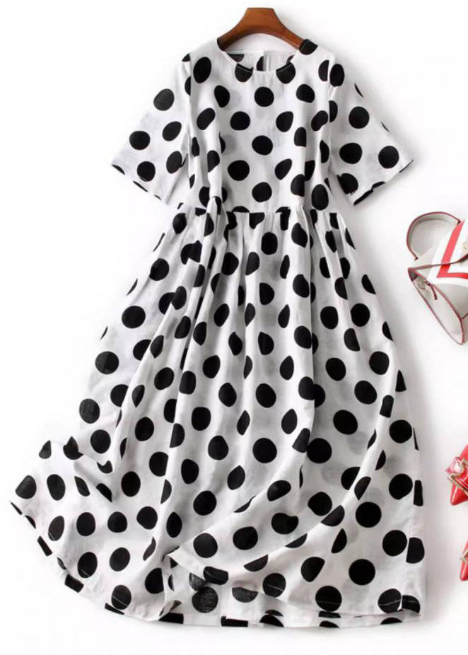 French Black Dot Button Cotton Long Dresses Summer Gh1079