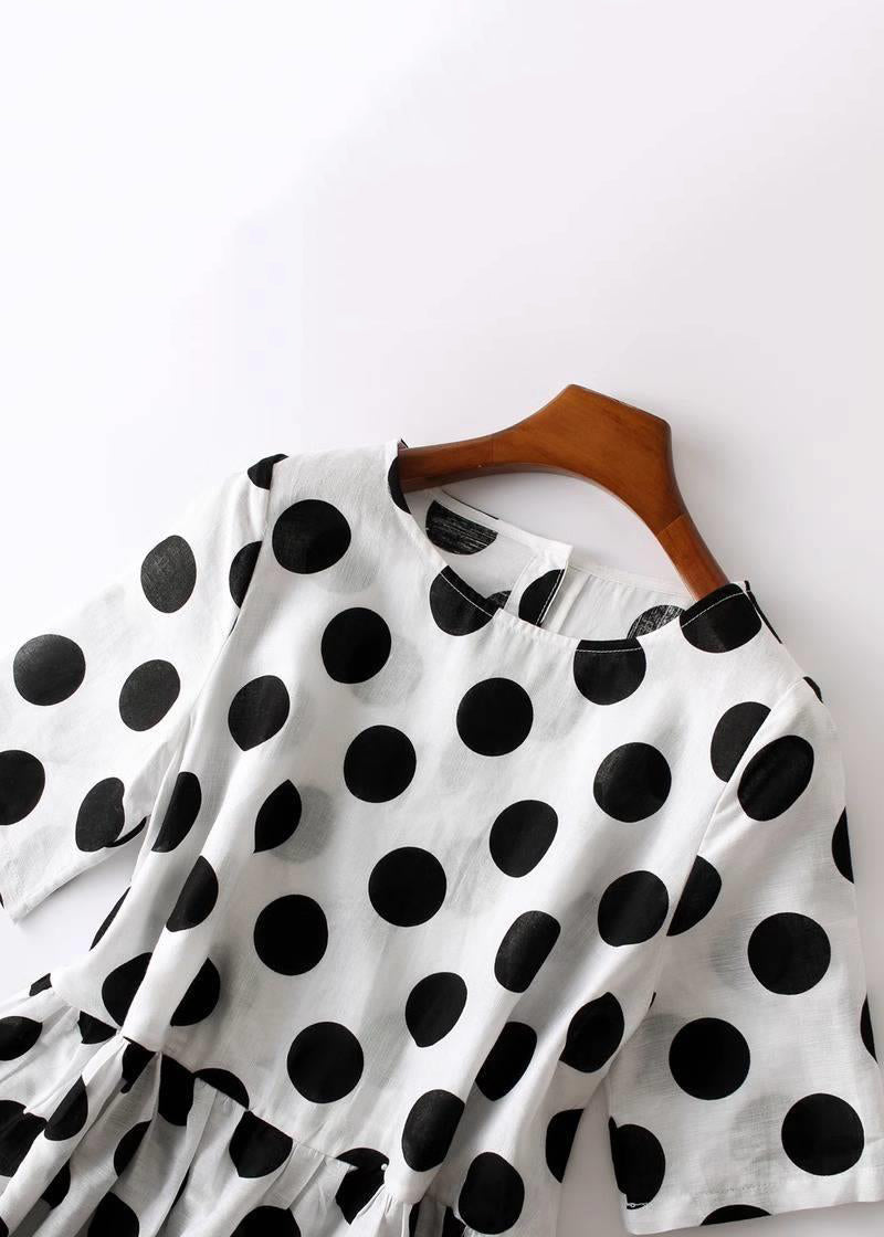 French Black Dot Button Cotton Long Dresses Summer Gh1079