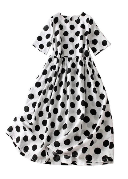French Black Dot Button Cotton Long Dresses Summer Gh1079