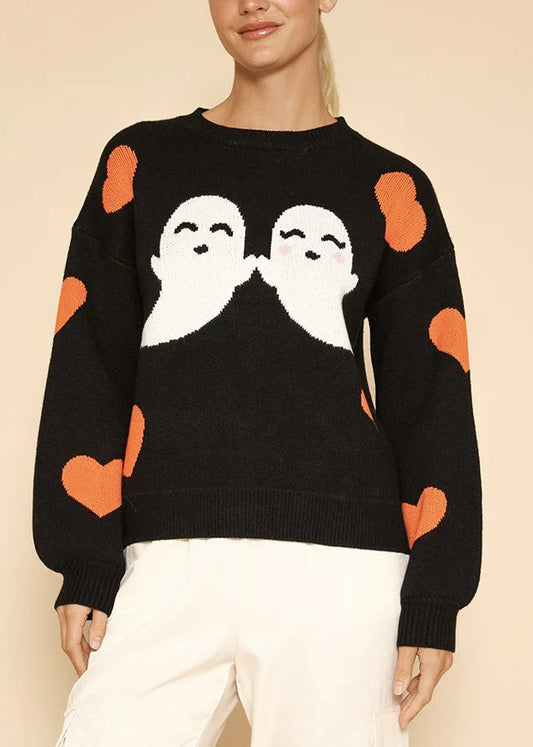 French Black O Neck Cozy Knit Sweaters Long Sleeve Ae1032