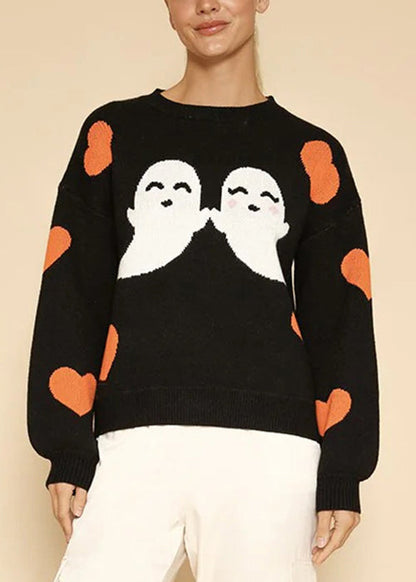 French Black O Neck Cozy Knit Sweaters Long Sleeve Ae1032