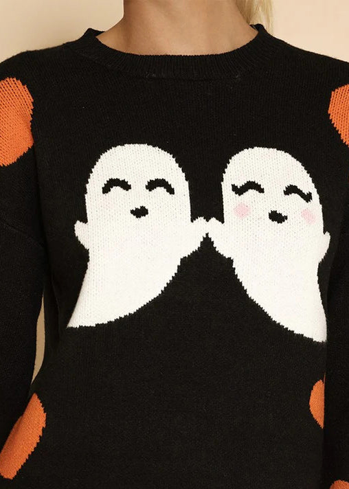 French Black O Neck Cozy Knit Sweaters Long Sleeve Ae1032