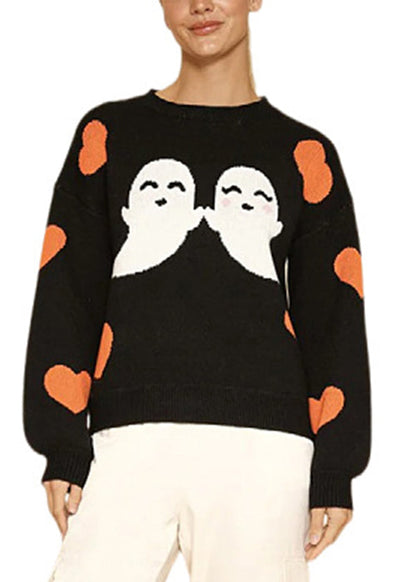 French Black O Neck Cozy Knit Sweaters Long Sleeve Ae1032