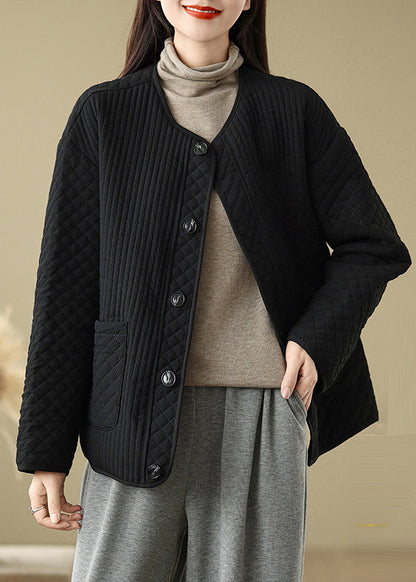 French Black Oversized Fine Cotton Filled Coats Spring Tj021