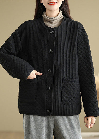 French Black Oversized Fine Cotton Filled Coats Spring Tj021