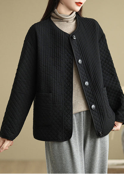 French Black Oversized Fine Cotton Filled Coats Spring Tj021