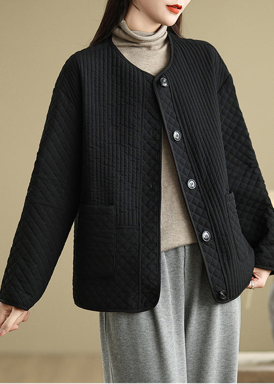 French Black Oversized Fine Cotton Filled Coats Spring Tj021