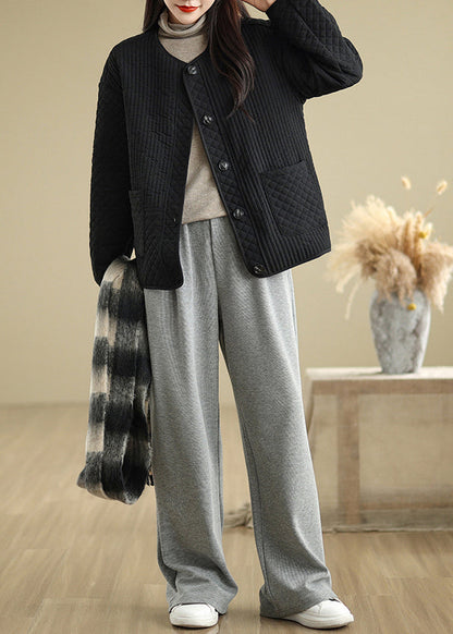 French Black Oversized Fine Cotton Filled Coats Spring Tj021