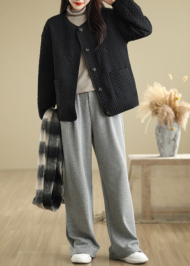 French Black Oversized Fine Cotton Filled Coats Spring Tj021