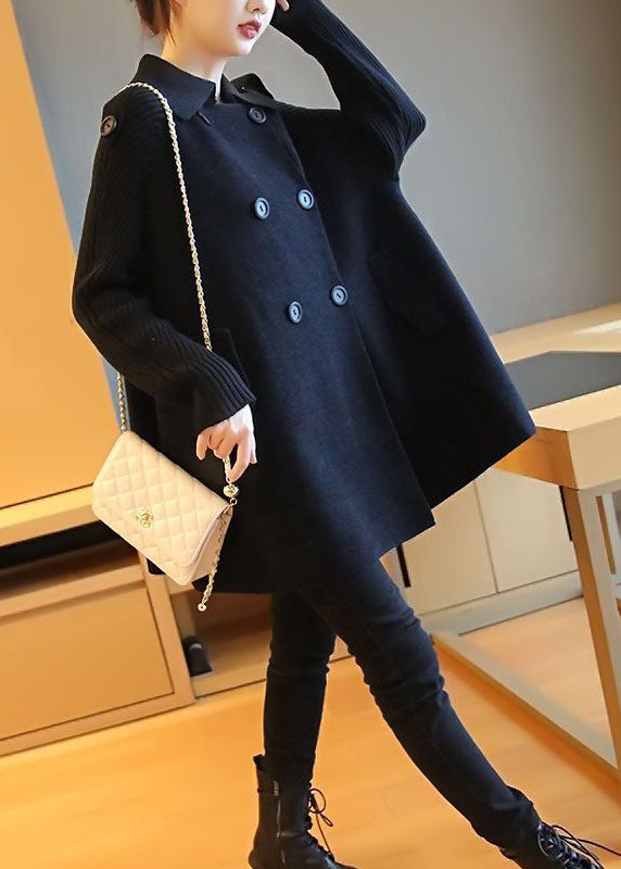 French Black Oversized Patchwork Double Breast Woolen Coat Spring Ly1434