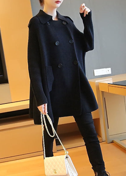 French Black Oversized Patchwork Double Breast Woolen Coat Spring Ly1434