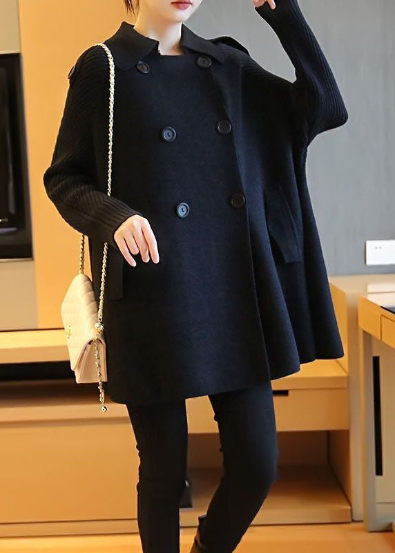 French Black Oversized Patchwork Double Breast Woolen Coat Spring Ly1434