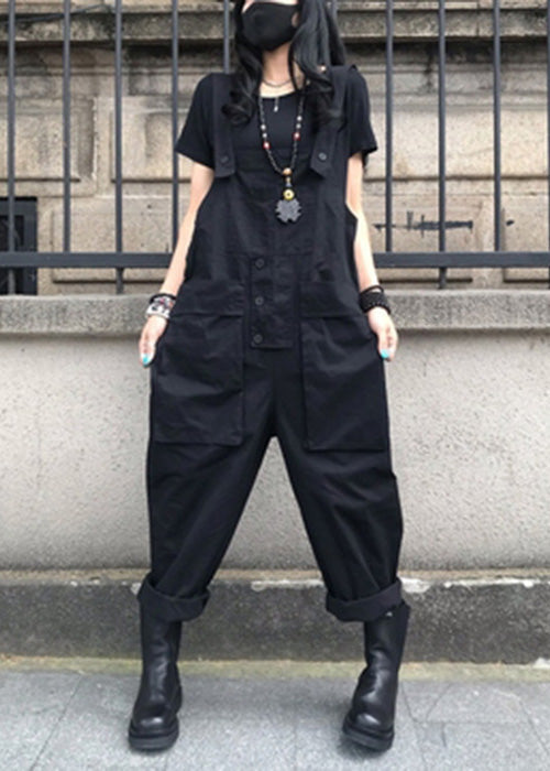 French Black Patchwork Button Jumpsuit Summer Ty1055