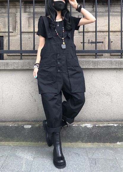French Black Patchwork Button Jumpsuit Summer Ty1055