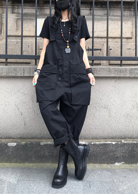 French Black Patchwork Button Jumpsuit Summer Ty1055