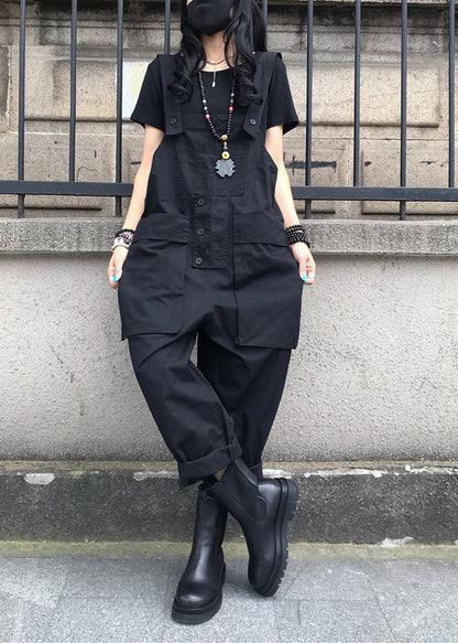 French Black Patchwork Button Jumpsuit Summer Ty1055
