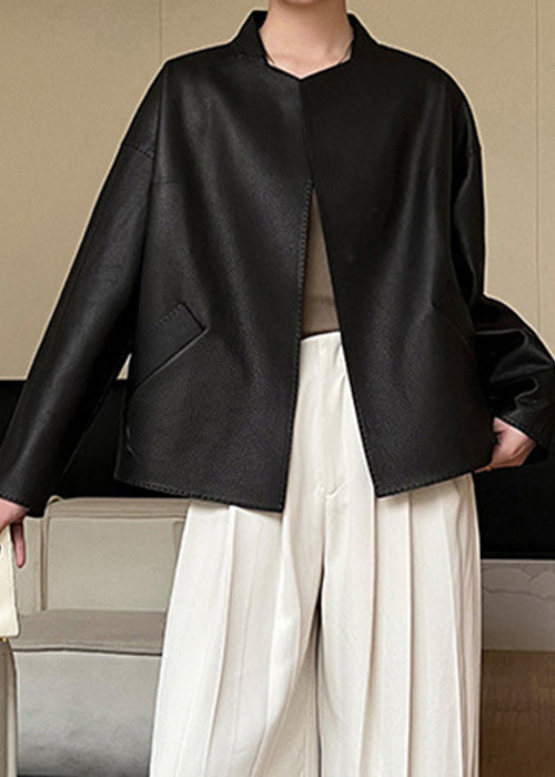 Pockets Coats Leather Black French Faux Sashes Spring