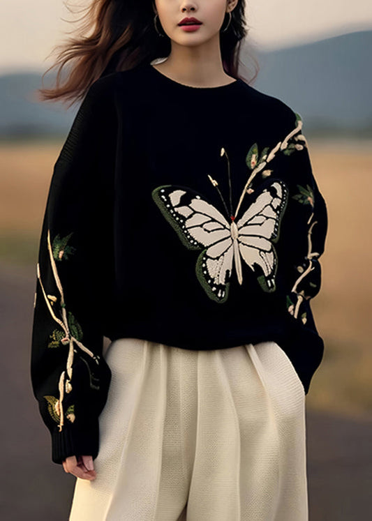 French Black Print Cozy Knit Sweaters Pullover Winter Wx026