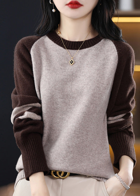 French Black Striped Patchwork Cashmere Knit Sweater Fall Qp025