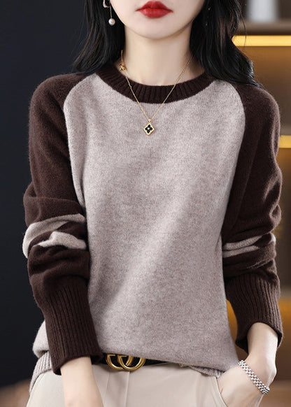 French Black Striped Patchwork Cashmere Knit Sweater Fall Qp025