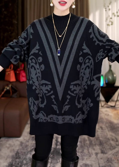 French Black Turtleneck Cozy Knit Sweaters Batwing Sleeve Rf020