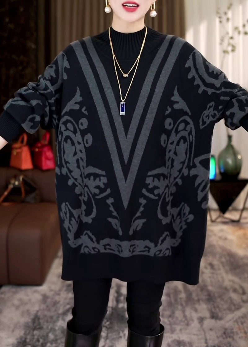 French Black Turtleneck Cozy Knit Sweaters Batwing Sleeve Rf020