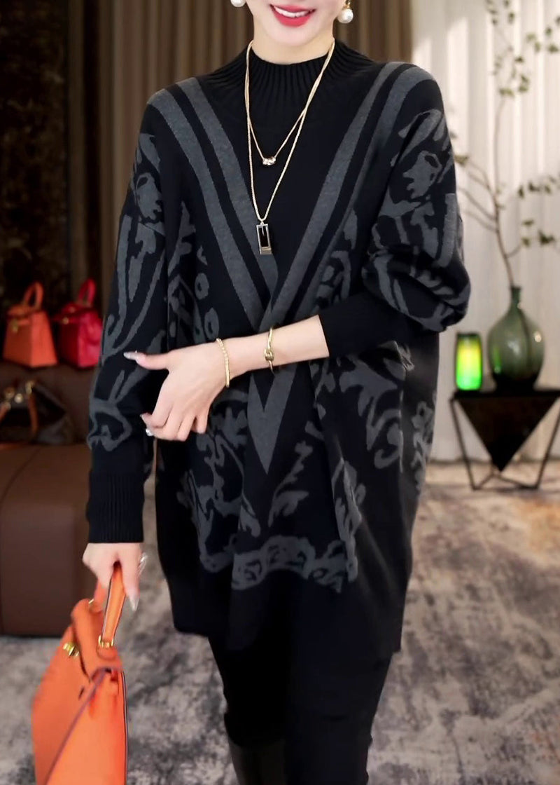 French Black Turtleneck Cozy Knit Sweaters Batwing Sleeve Rf020