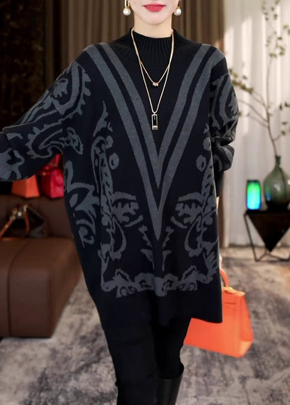 French Black Turtleneck Cozy Knit Sweaters Batwing Sleeve Rf020