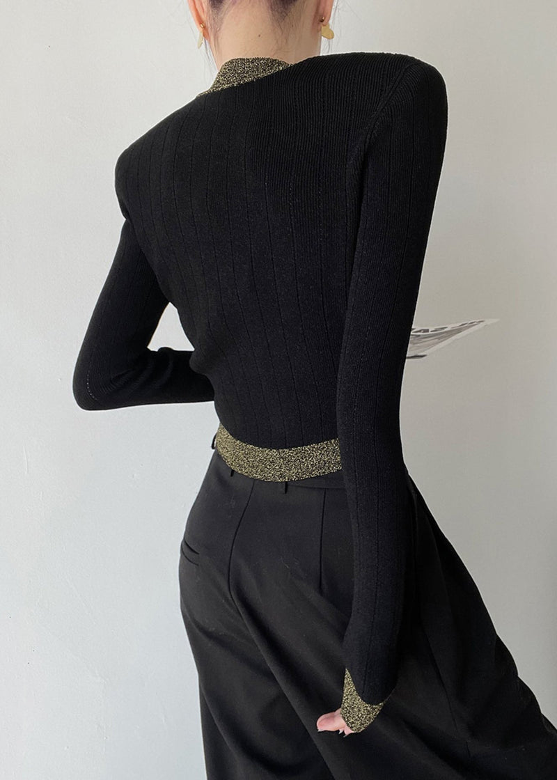 French Black V Neck Button Short Woolen Cardigan Spring Ty028