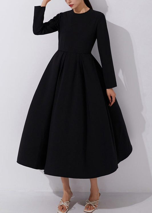 French Black Zippered Nail Bead Long Dresses Fall Am1017