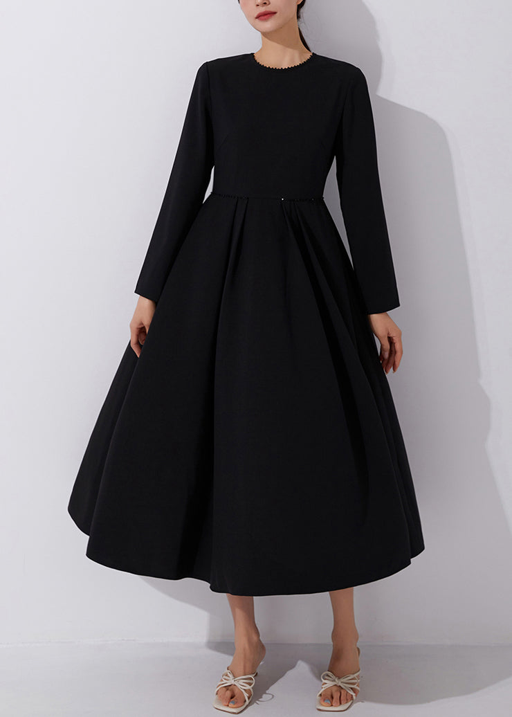 French Black Zippered Nail Bead Long Dresses Fall Am1017