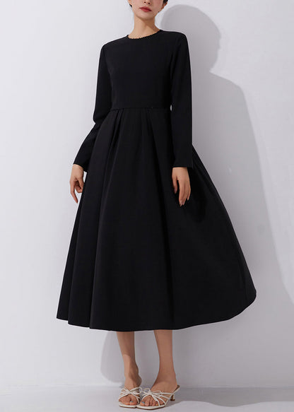 French Black Zippered Nail Bead Long Dresses Fall Am1017