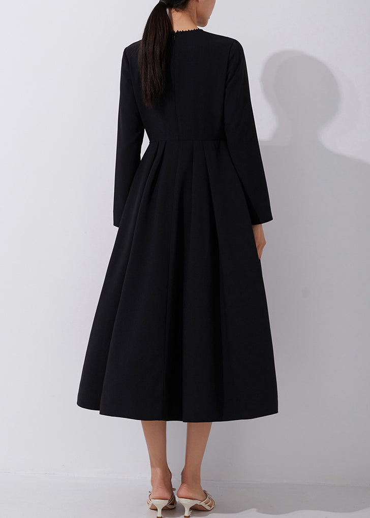 French Black Zippered Nail Bead Long Dresses Fall Am1017