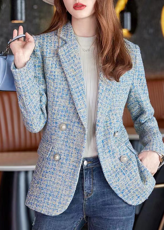 French Blue Notched Woolen Formal Coats Spring Yj039