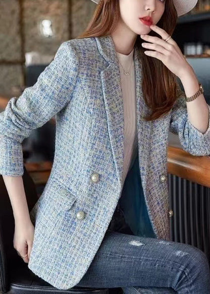 French Blue Notched Woolen Formal Coats Spring Yj039